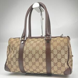GUCCI GG Canvas Boston Bag Brown Handbag Tote